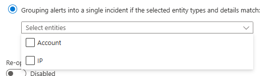 Analytic Rule Alert Grouping Entity Type Selection