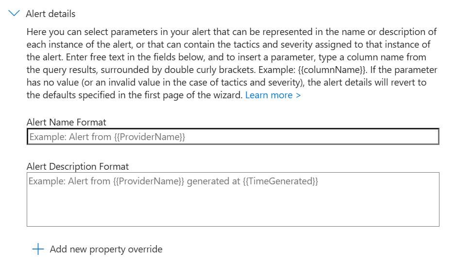 Analytic Rule Alert Overrides Default