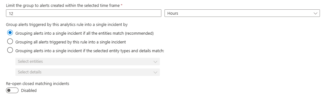 Analytic Rule Recommended Alert Grouping Settings
