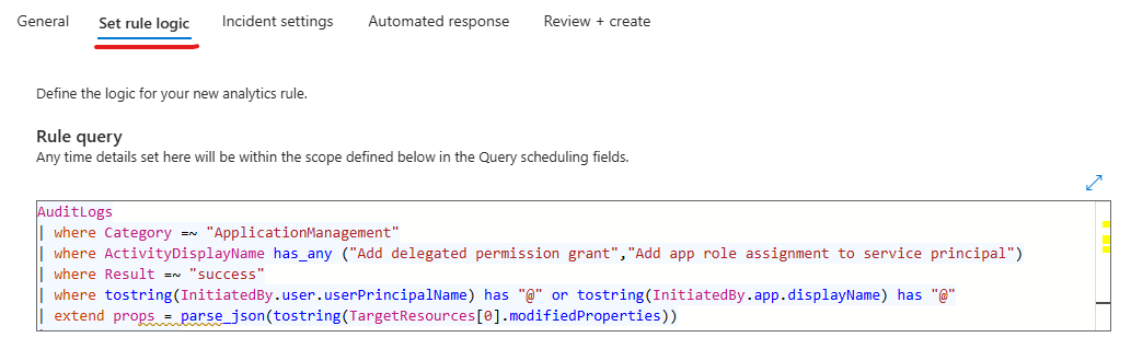 Analytic Rule Set Rule Logic Tab